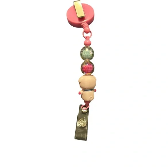 Retractable Badge Reel Custom Designed with Pink Pig - Picture 2 of 2